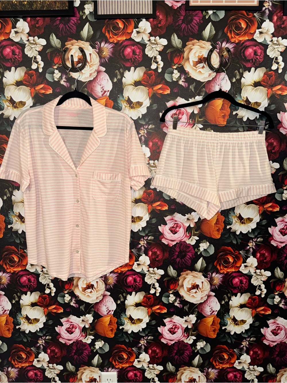 Victoria's Secret Pale Pink & White Striped Short Sleeve Pajama Set